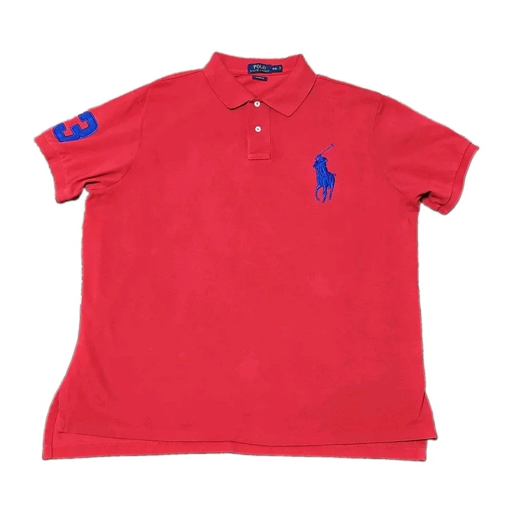 Polo Ralph Lauren Red Blue Big Pony #3 Embroidered Men XXL Custom Fit